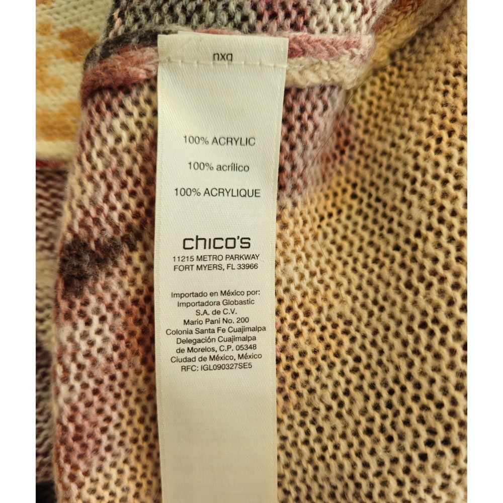 Chico's Cardigan Women M Multicolor Abstract Floral Long Open Front Earthy Fall - Picture 6 of 6